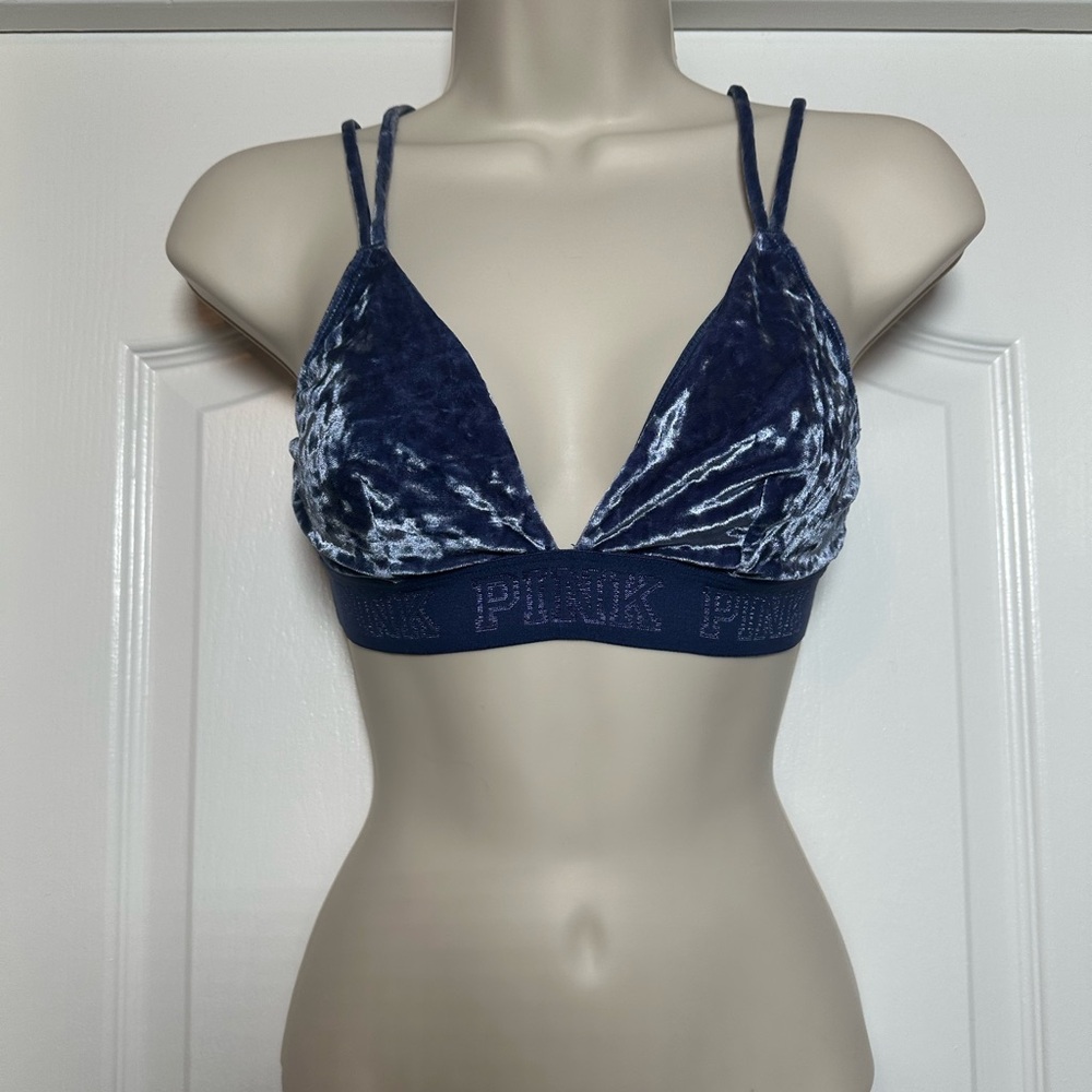 Victoria’s Secret PINK Blue Y2K Crushed Velvet Women’s Stretch Sports Bra Sz Med
